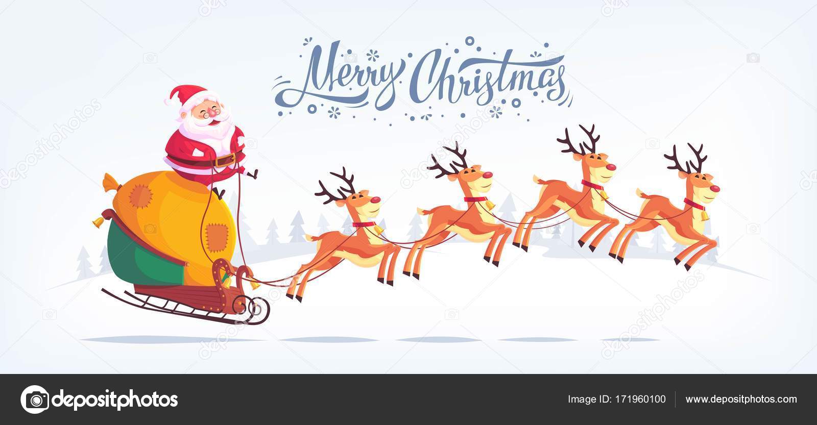Cute cartoon Santa Claus riding reindeer sleigh Merry Christmas vector  illustration Greeting card poster horizontal banner Stock Vector Image by  ©painterr #171960100