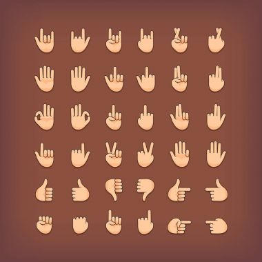 El jestleri simgeler koleksiyonu. Palm, yumruk, parmak işaretler. Vektör çizim.