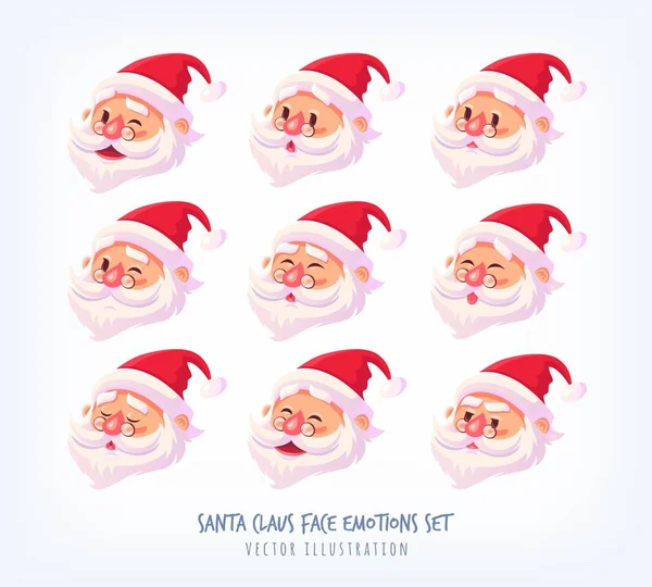 Set di Babbo Natale faccia emozioni icone Carino fumetto facce collezione Buon Natale vettore illustrazione — Vettoriale Stock