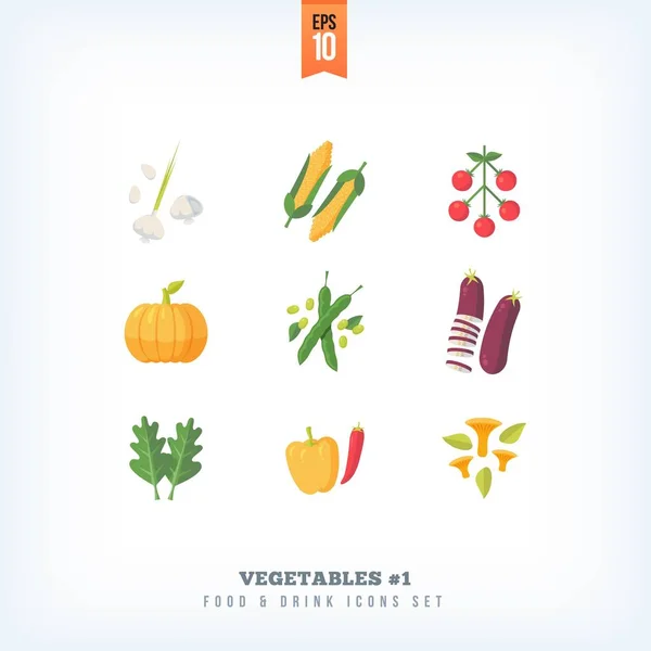 Conjunto de vectores planos vegetales frescos iconos aislados sobre fondo blanco — Vector de stock