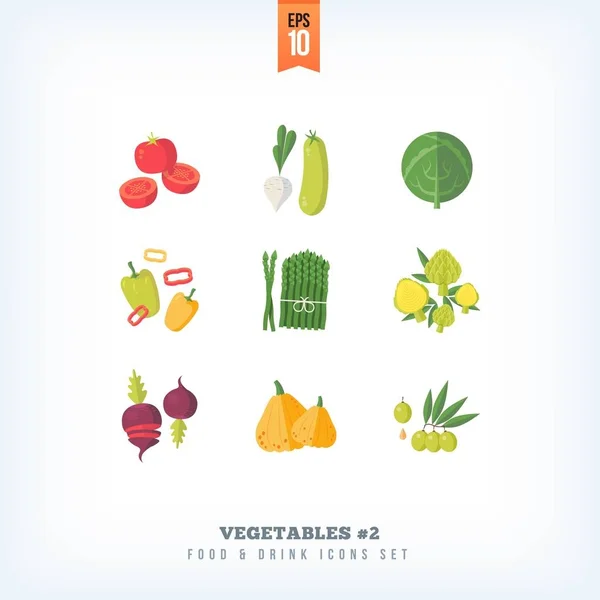 在白色背景上隔离的向量平的新鲜蔬菜图标集 — 图库矢量图片