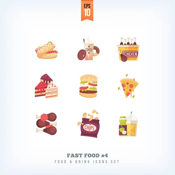 Conjunto de iconos de comida rápida plana vectorial aislados sobre fondo blanco — Vector de stock