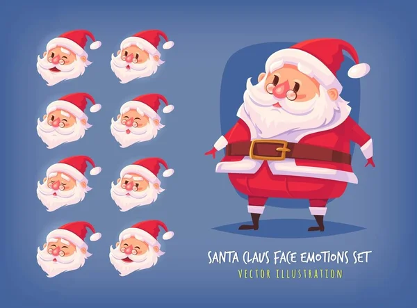 Uppsättning av Santa Claus ansikte känslor ikoner söta tecknade ansikten samling god jul vektorillustration — Stock vektor