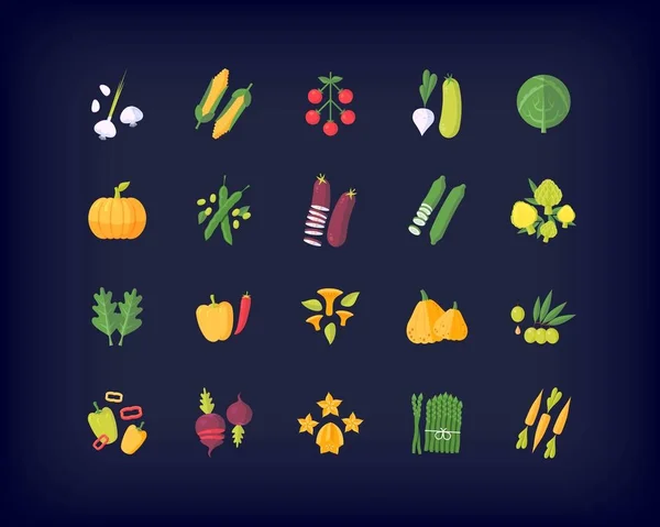 Conjunto de vectores planos vegetales frescos iconos — Vector de stock