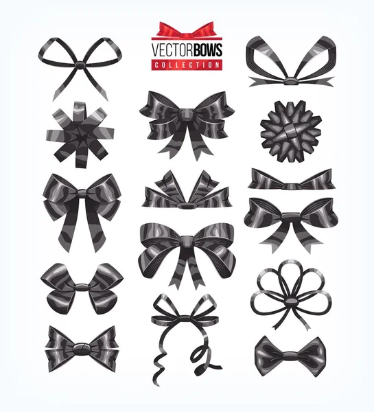 Set of black bows. Vector illustration. — Stock Vector