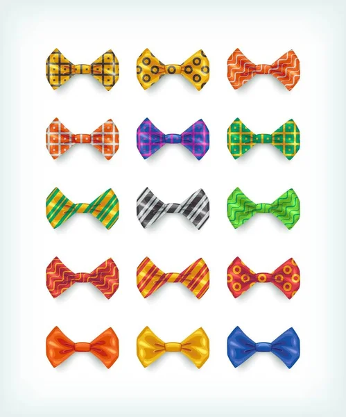 Bow ties icons collection. Different color and pattern necktie vector illustrations — Stock Vector