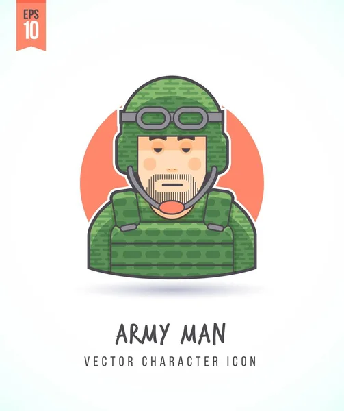 Voják kamufláž jednotné boj důstojník obrázku Armyman lidé, životní styl a okupace barevný a stylový plochý vektorový charakter ikona — Stockový vektor