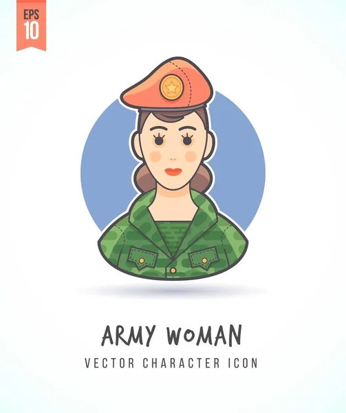 Militaire vrouw in camouflage uniforme illustratie mensen levensstijl en bezetting kleurrijk en stijlvol platte vector teken pictogram — Stockvector