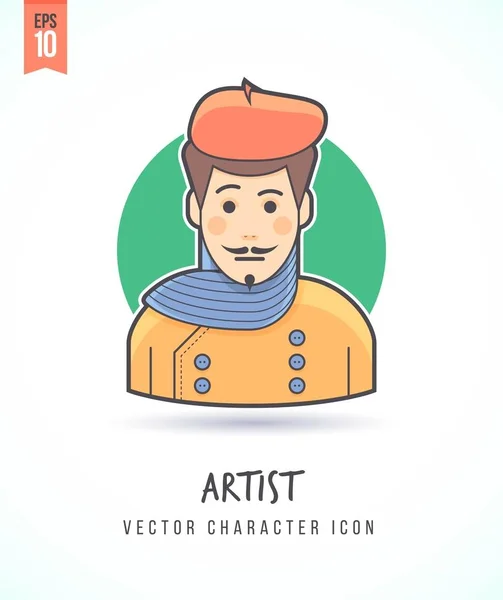 Artistic hombre pintor o un artista ilustración Personas estilo de vida y ocupación Colorido y elegante icono de carácter vector plano — Archivo Imágenes Vectoriales