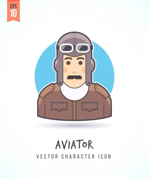 Retro pilot outlook man in vintage vliegenier uniforme illustratie mensen levensstijl en bezetting kleurrijk en stijlvol platte vector teken pictogram — Stockvector