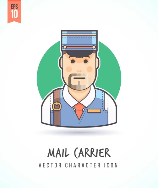 Courier Mail pošťák balíček ilustrace lidé, životní styl a okupace barevný a stylový plochý vektorový charakter ikonu — Stockový vektor