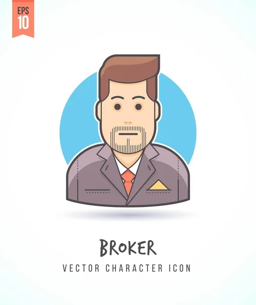 Broker man in suit finance manager Empresario ilustración Personas estilo de vida y ocupación Colorido y elegante icono de carácter de vector plano — Vector de stock