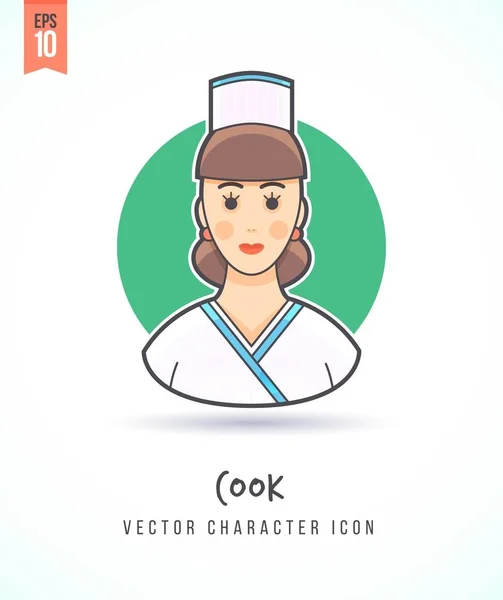 Šéfkuchař vaří žena kreslený obrázek lidé, životní styl a okupace barevný a stylový plochý vektorový charakter ikonu — Stockový vektor