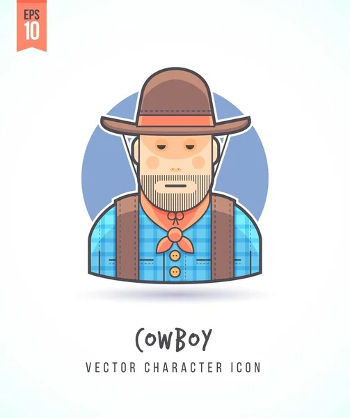 Americký kovboj muž v klobouk a šátek ilustrace lidé, životní styl a okupace barevný a stylový plochý vektorový charakter ikonu — Stockový vektor