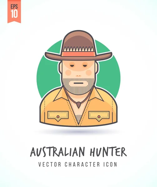 Australský lovec ilustrace lidí životní styl a povolání barevný a stylový plochý vektor znak na ikonu safari — Stockový vektor