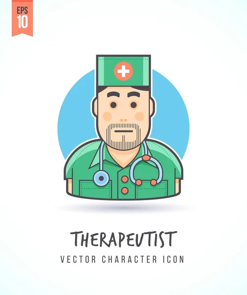 Médico médico terapeuta en clínica ilustración Personas estilo de vida y ocupación Colorido y elegante icono de carácter vector plano — Vector de stock