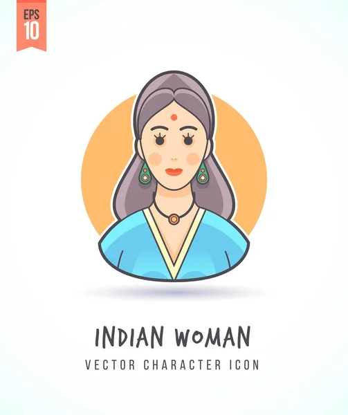 Femme indienne vêtements traditionnels et l'illustration de la culture Mode de vie des gens et l'occupation Coloré et élégant vecteur plat icône de caractère — Image vectorielle