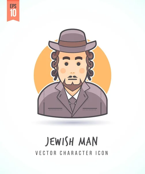 Hombre judío con patillas ilustración Personas estilo de vida y ocupación Colorido y elegante icono de carácter vector plano — Vector de stock