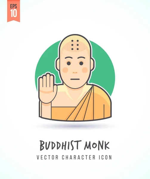 Buddhistisk munk i hälsning hållning illustration personer livsstil och yrke färgglada och snygga platta vektor karaktär ikon — Stock vektor
