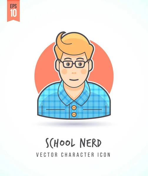 Hispster Escuela nerd como chico ilustración Personas estilo de vida y ocupación Colorido y elegante icono de carácter vector plano — Vector de stock