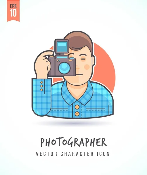 Fotógrafo con ilustración de la cámara Personas estilo de vida y ocupación Colorido y elegante icono de carácter de vector plano — Vector de stock