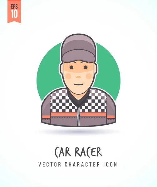 Auto racer illustratie mensen levensstijl en beroep kleurrijke en stijlvolle platte vector teken pictogram — Stockvector