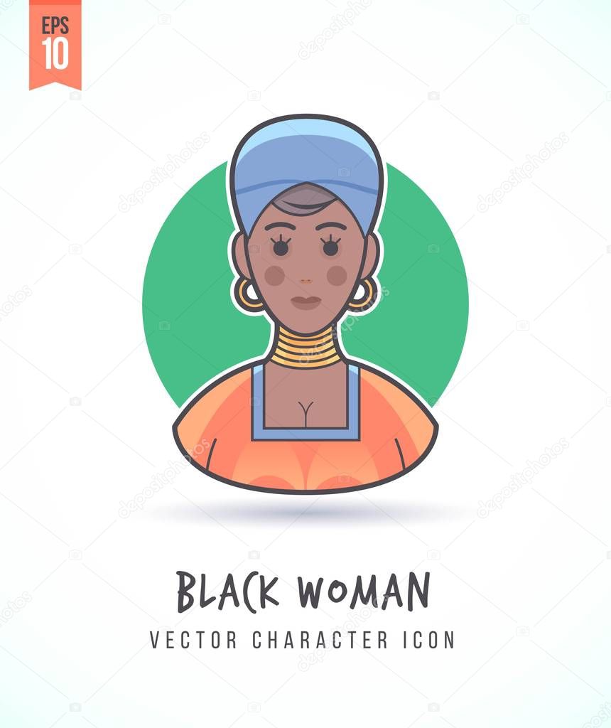 Black woman in traditional cloth African american culture illustration People lifestyle and occupation Colorful and stylish flat vector character icon