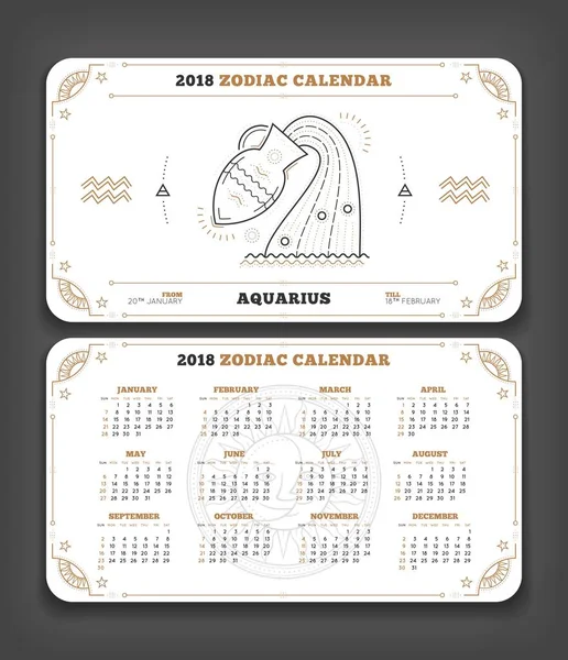 Aquário 2018 ano zodíaco calendário bolso tamanho horizontal layout Duplo lado branco cor design estilo vetor conceito ilustração — Vetor de Stock