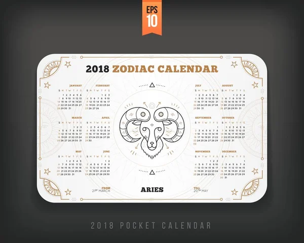 Väduren 2018 år zodiac kalender ficka storlek vågrät layout vit färg design stil konceptet vektorillustration — Stock vektor