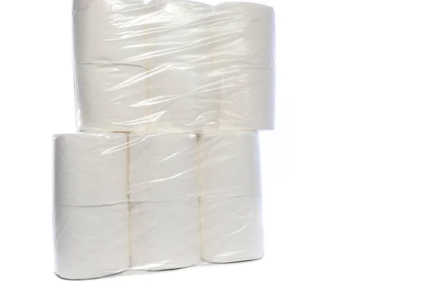 Two Rolls Toilet Paper Stacked Top Each Other White Background — Stock Photo, Image