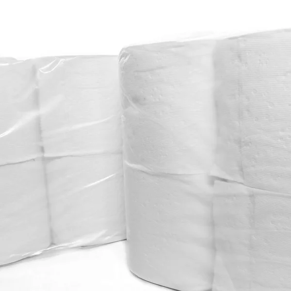 Két Csomag Vécépapír Egymás Mellé Csomagolva Fehér Alapon — Stock Fotó