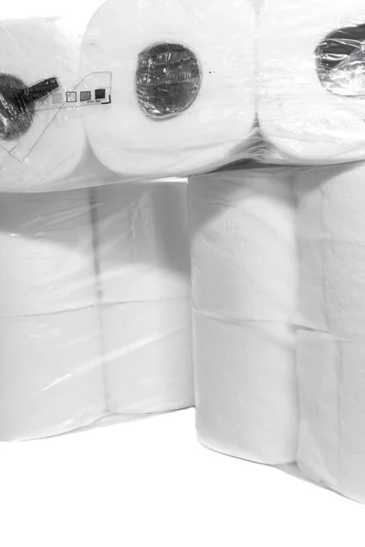 Packages Toilet Paper Stacked Each Other White Background — Stock Photo, Image