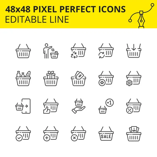 Iconos a escala para la cesta de la compra en el comercio. Set editable 48x48. Vector . — Vector de stock