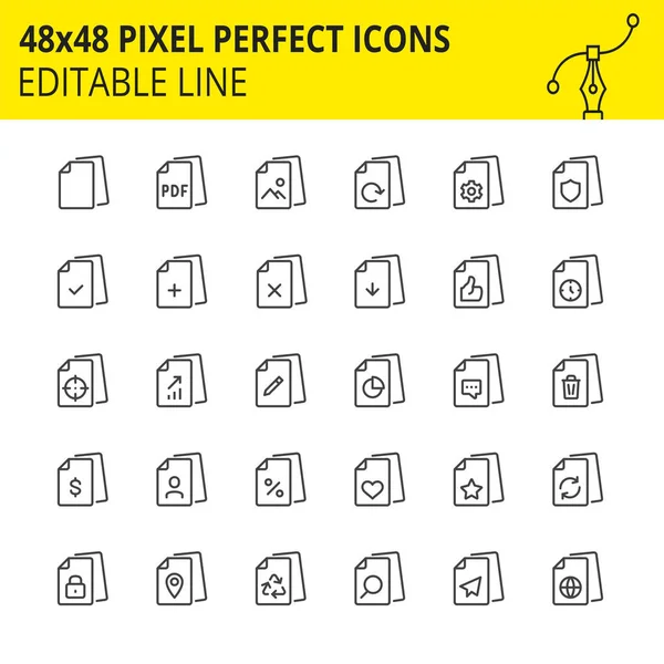 Iconos editables de archivos, flujo de documentos e interacción con ellos. Pixel Perfect Editable Set 48x48. Vector . — Vector de stock