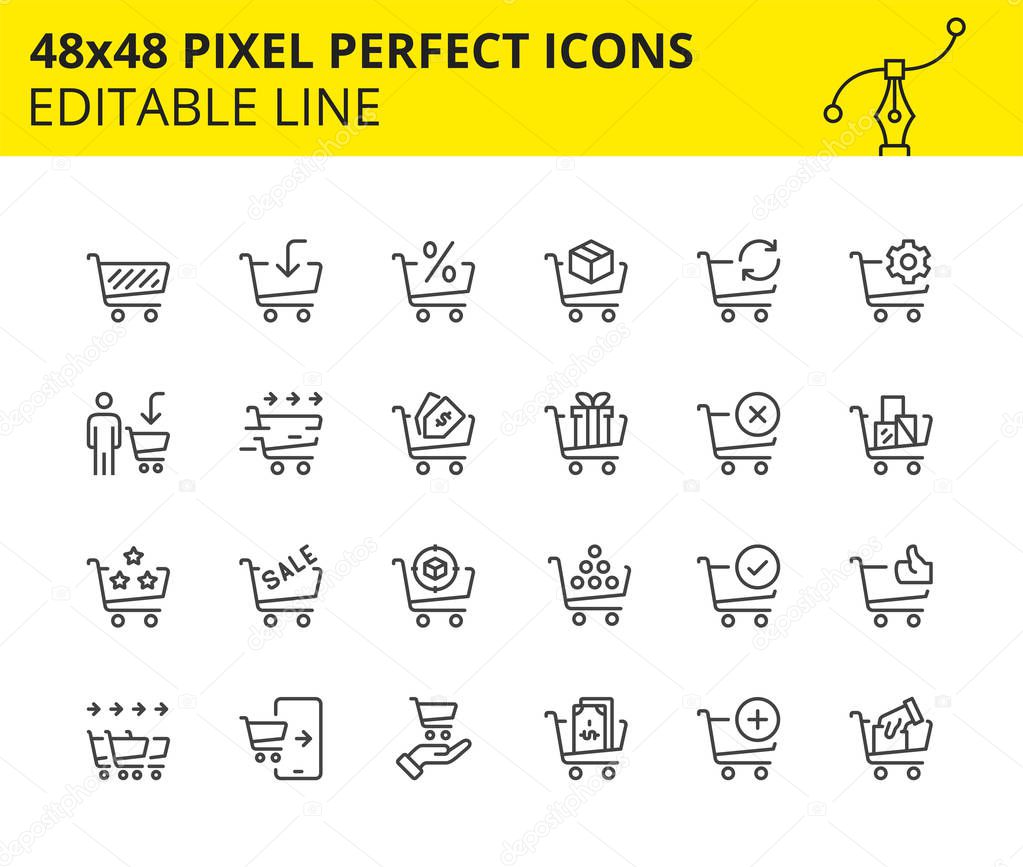 Scaled Icons for Shopping Cart and Commerce. Editable Set 48x48. Vector.