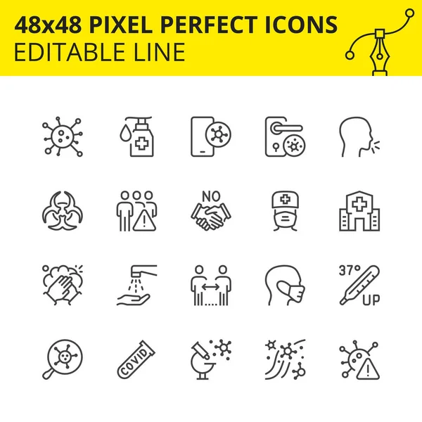 Düzenlenebilir Simgeler, Coronavirus Part-2 (2019-ncov veya Covid-19). Kalabalığı, Doktor 'u, Virüsü, vs. içerir. Piksel Mükemmel 48x48, Ölçekli Set. Vektör.