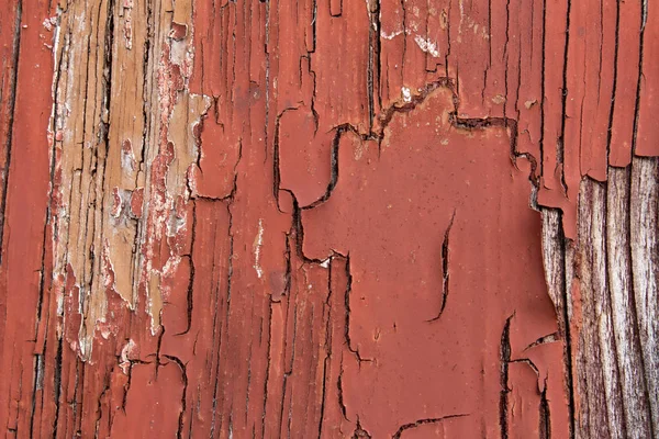 Texture Old Wood Red Cracked Paint Peeling — Stock Photo, Image