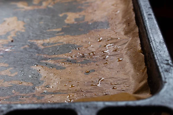 Närbild Fet Bakplåtspapper Som Ligger Bakplåt — Stockfoto