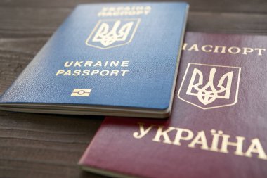 Ukrayna pasaportu kırmızı ve mavi belgeleri iki sürümü