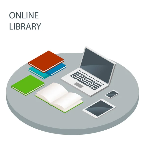 Online library vector isometric concept. Reading books, educatio