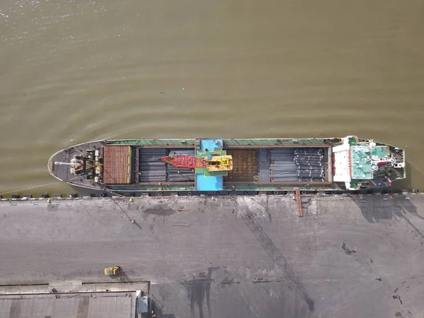 Vista Arriba Hacia Abajo Barcos Embarcaciones Puerto Muelle Kuching Sarawak — Foto de Stock