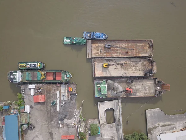 Vista Arriba Hacia Abajo Barcos Embarcaciones Puerto Muelle Kuching Sarawak — Foto de Stock