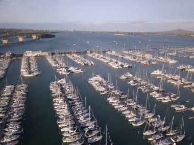Viyadük Limanı, Auckland / Yeni Zelanda - 29 Aralık 2019: Viyaduct Limanı, Prenses Rıhtımı, marina Körfezi, Wynyard, St Marys Körfezi ve Westhaven, Yeni Zelanda 'nın tamamı