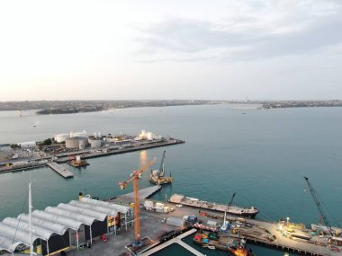 Viyadük Limanı, Auckland / Yeni Zelanda - 29 Aralık 2019: Viyaduct Limanı, Prenses Rıhtımı, marina Körfezi, Wynyard, St Marys Körfezi ve Westhaven, Yeni Zelanda 'nın tamamı