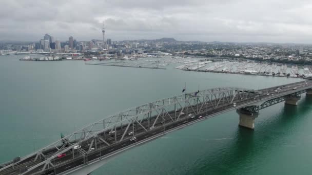 Port Wiaduktowy Auckland Nowa Zelandia Grudzień 2019 Niesamowity Most Portowy — Wideo stockowe