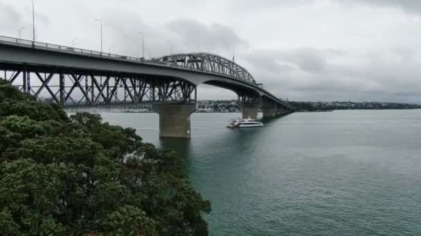 新西兰奥克兰高架港 2019年12月30日 神奇的奥克兰港湾大桥 海滩和新西兰奥克兰的城市景观 — 图库视频影像