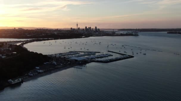 Viaduct Harbour Auckland Yeni Zelanda Aralık 2019 Judges Bay Okahu — Stok video