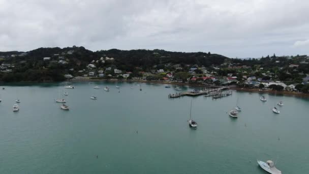 ラッセル島の湾 ニュージーランド 2019年12月30日 島々の湾でのラッセル島の風景と平和的な海辺の村 — ストック動画