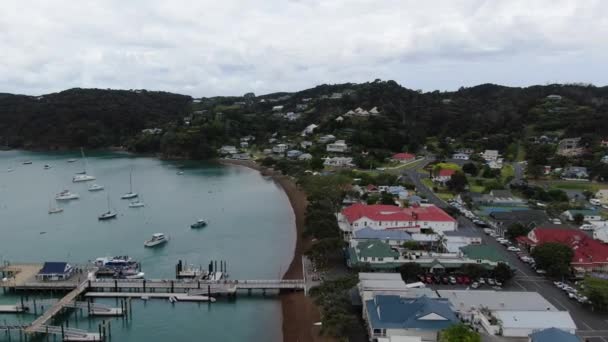 ラッセル島の湾 ニュージーランド 2019年12月30日 島々の湾でのラッセル島の風景と平和的な海辺の村 — ストック動画