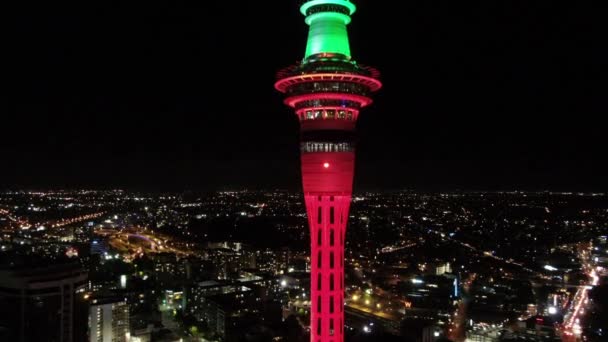 Viaduct Harbour Auckland New Zealand December 2019 Iconic Skytower Landmark — Stock Video